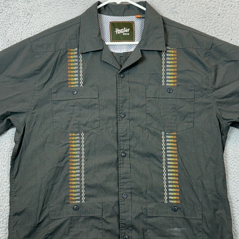 Howler Bros Shirt Mens Large H Bar B Guayabera Dark Grey Button Up Short Sleeve